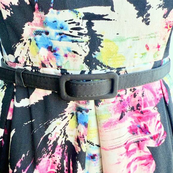 WHBM Black Floral Fit & Flare Dress 8 with Pockets Romantic Garden Party - Picture 3 of 14